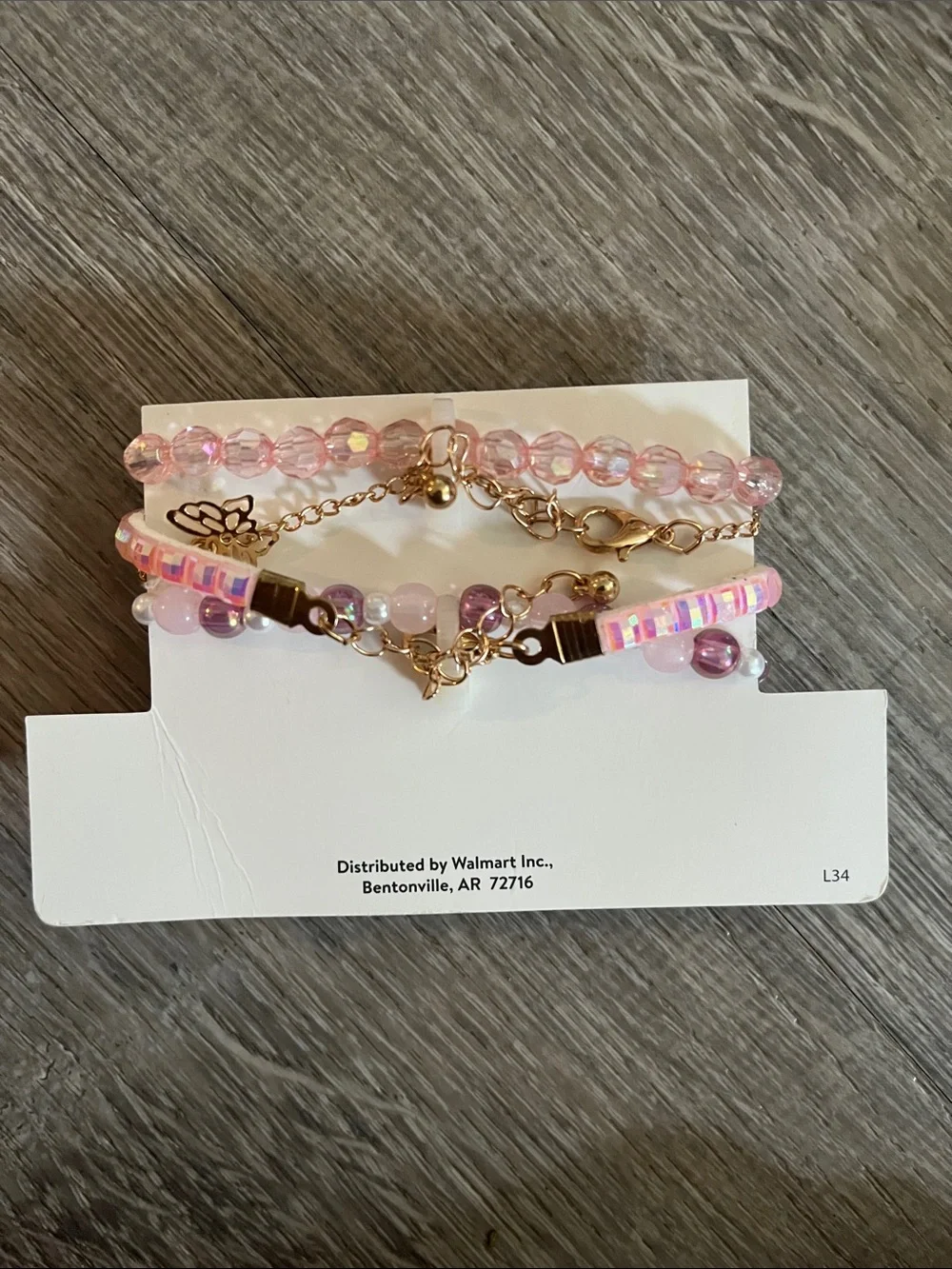 Girls Pink Beaded Bracelet Stack with Tassel Charm